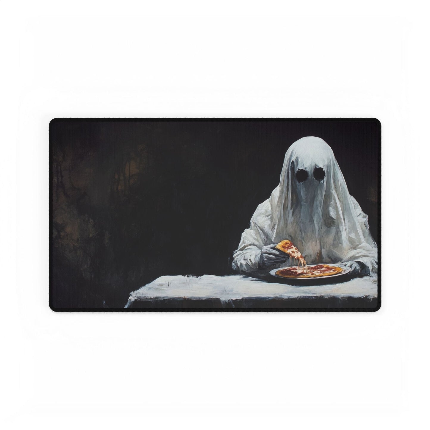 Ghost Eating Pizza Desk Mat