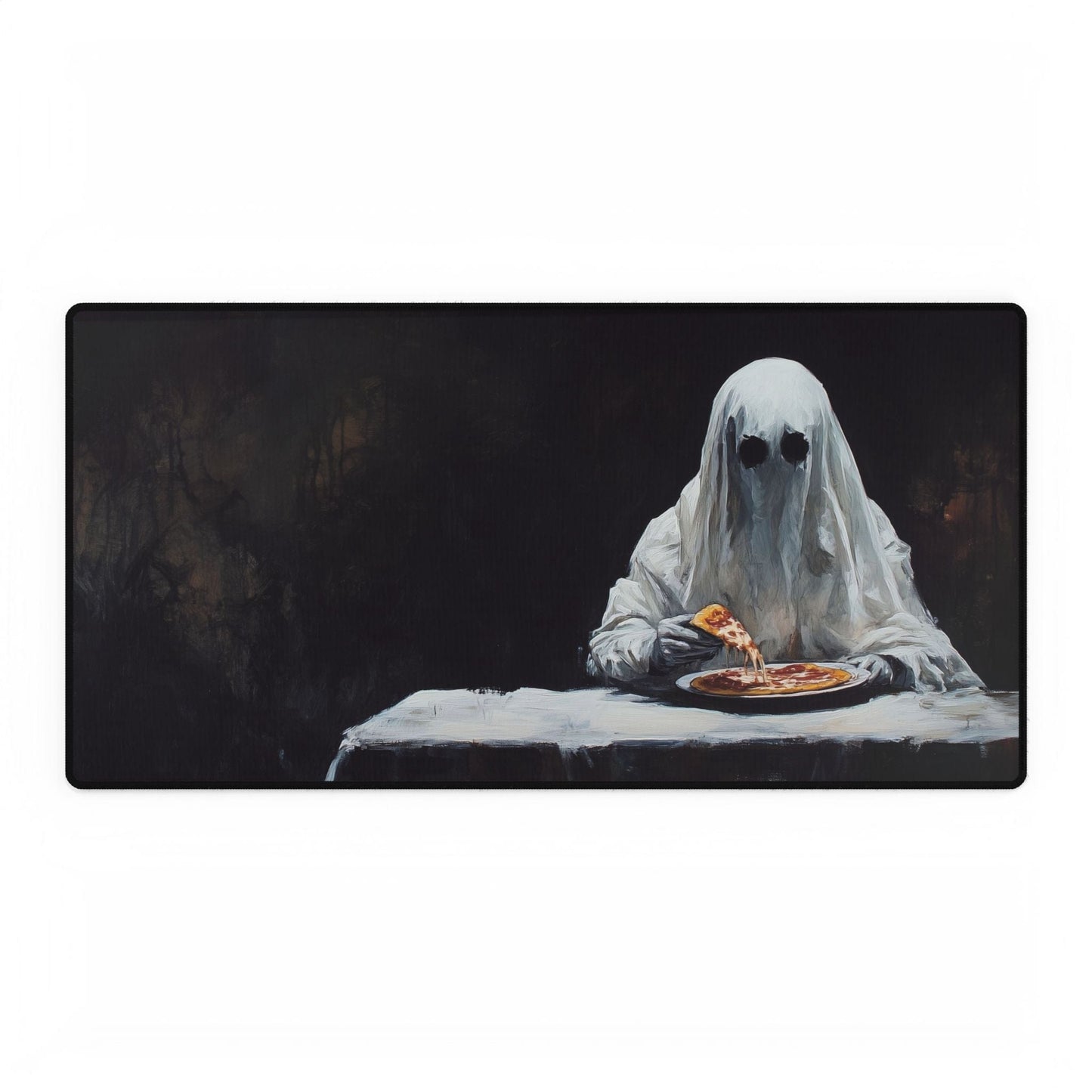 Ghost Eating Pizza Desk Mat