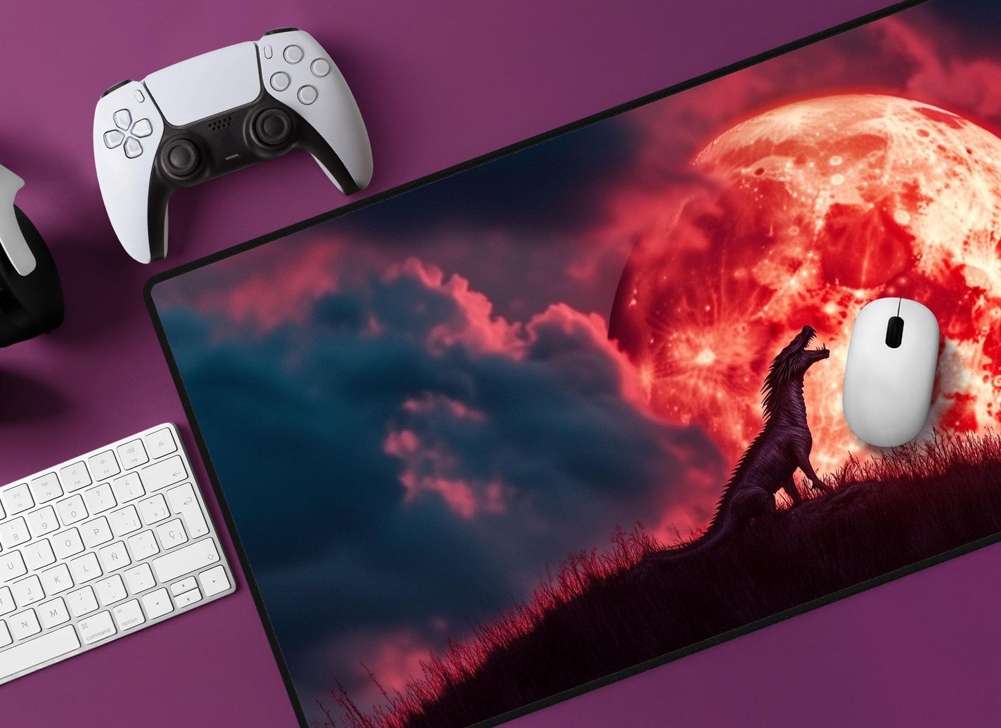 Dragon Under Blood Moon Desk Mat