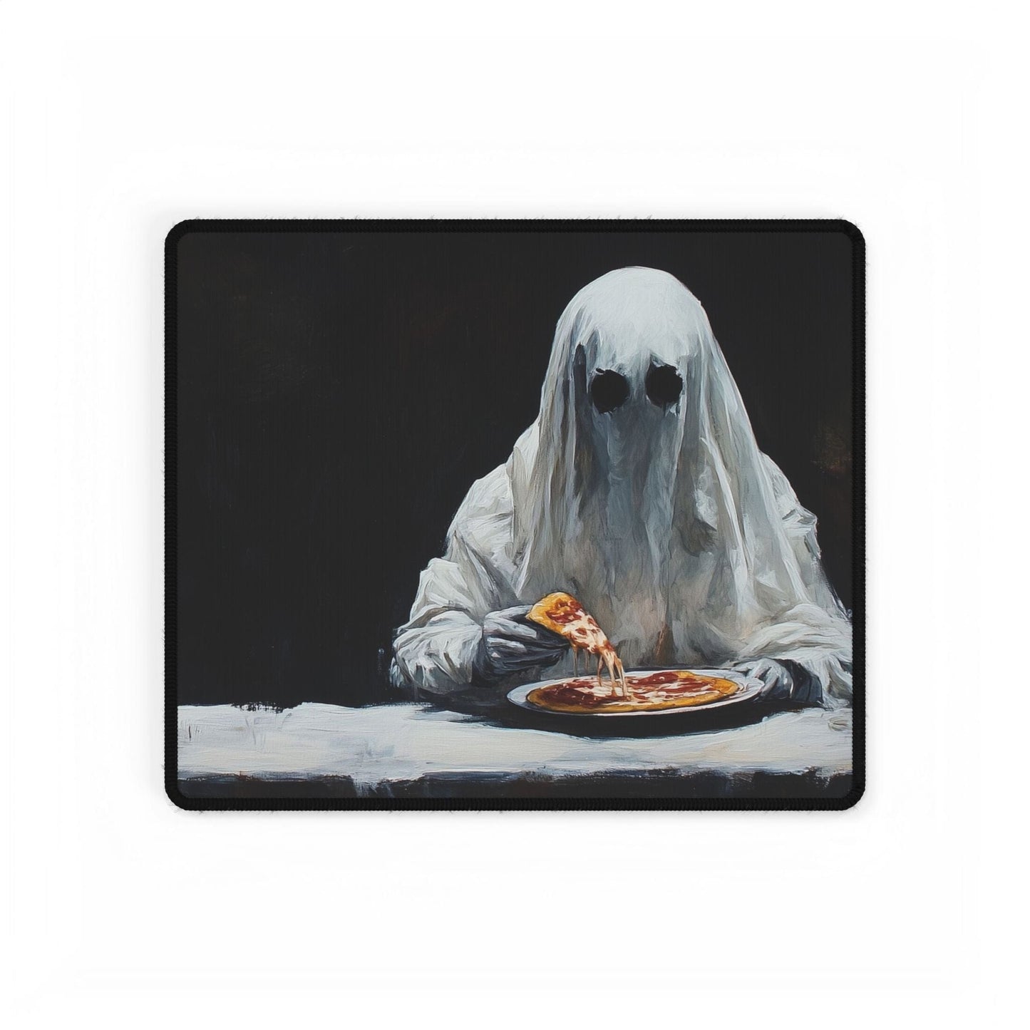 Ghost Eating Pizza Desk Mat