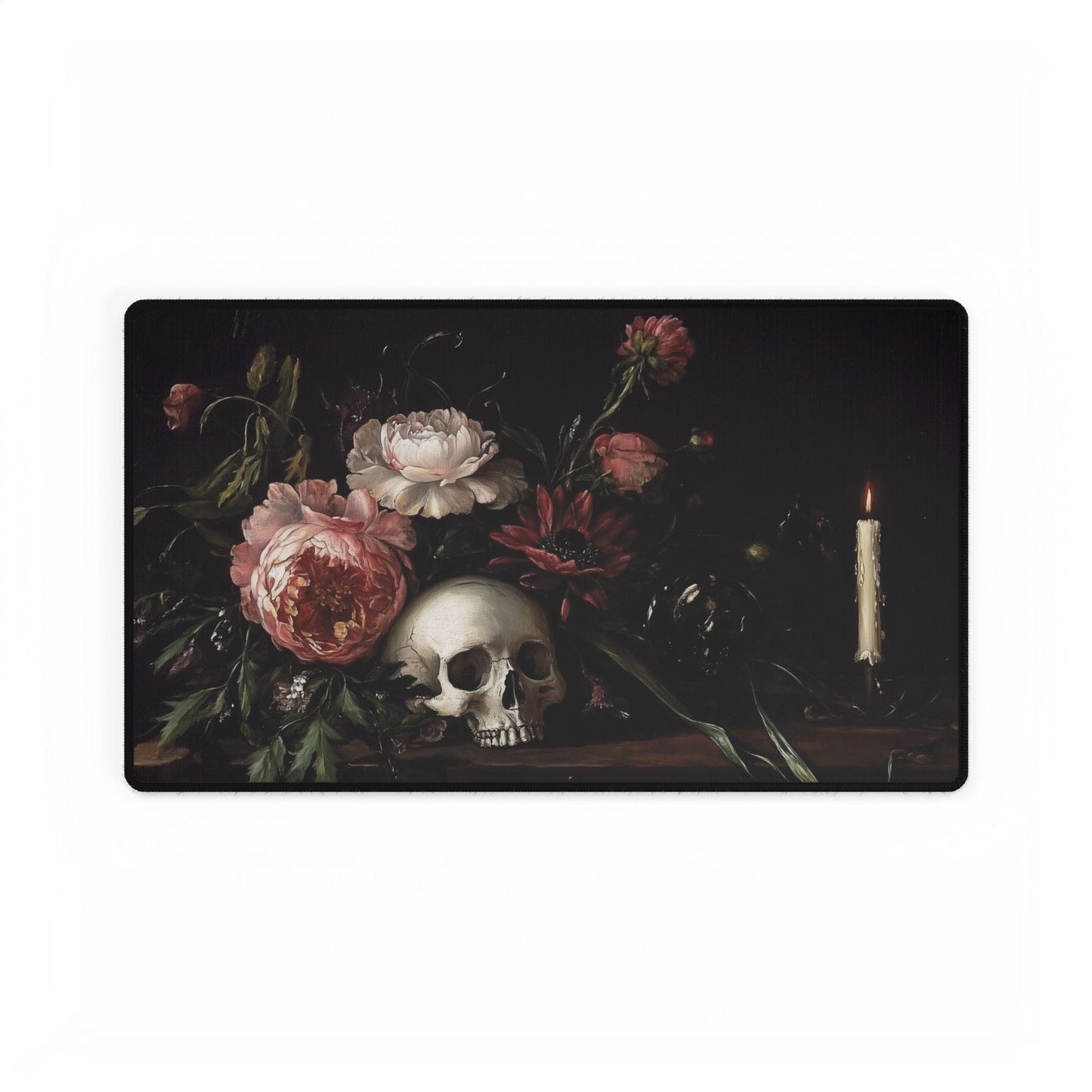 Dark Floral Skull Desk Mat