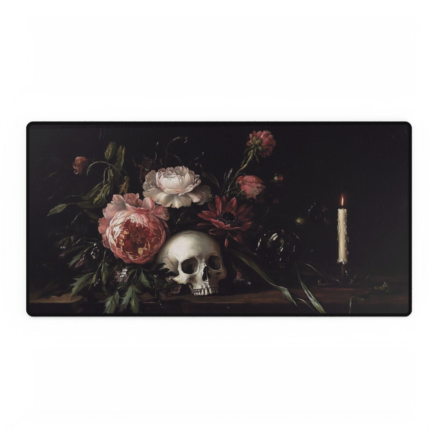Dark Floral Skull Desk Mat