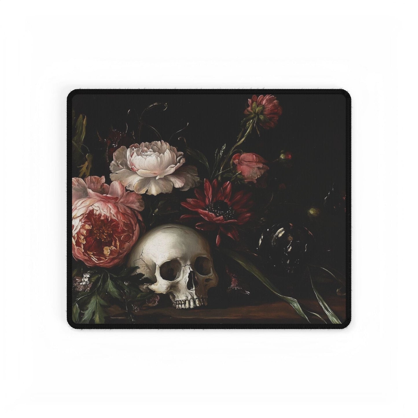 Dark Floral Skull Desk Mat