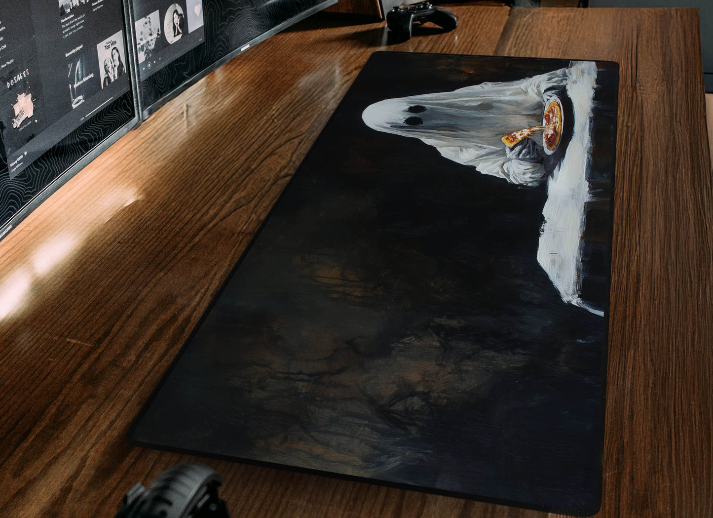 Ghost Eating Pizza Desk Mat