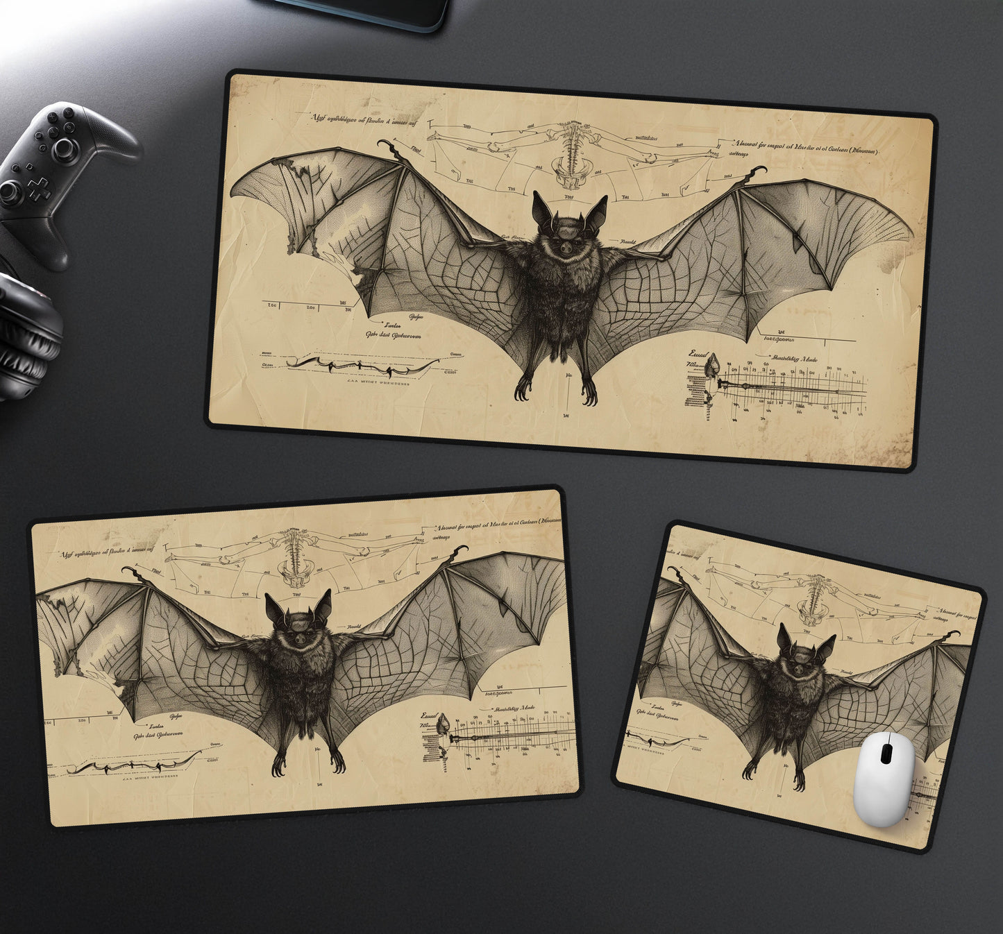 Vintage Bat Sketch Desk Mat