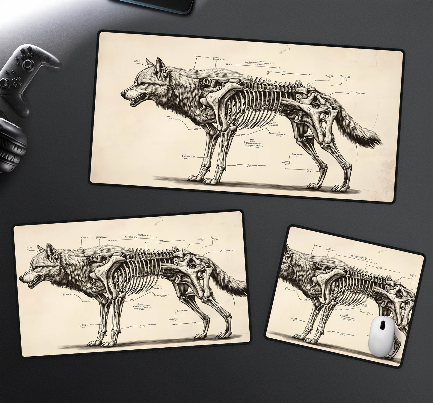 Wolf Skeleton Desk Mat