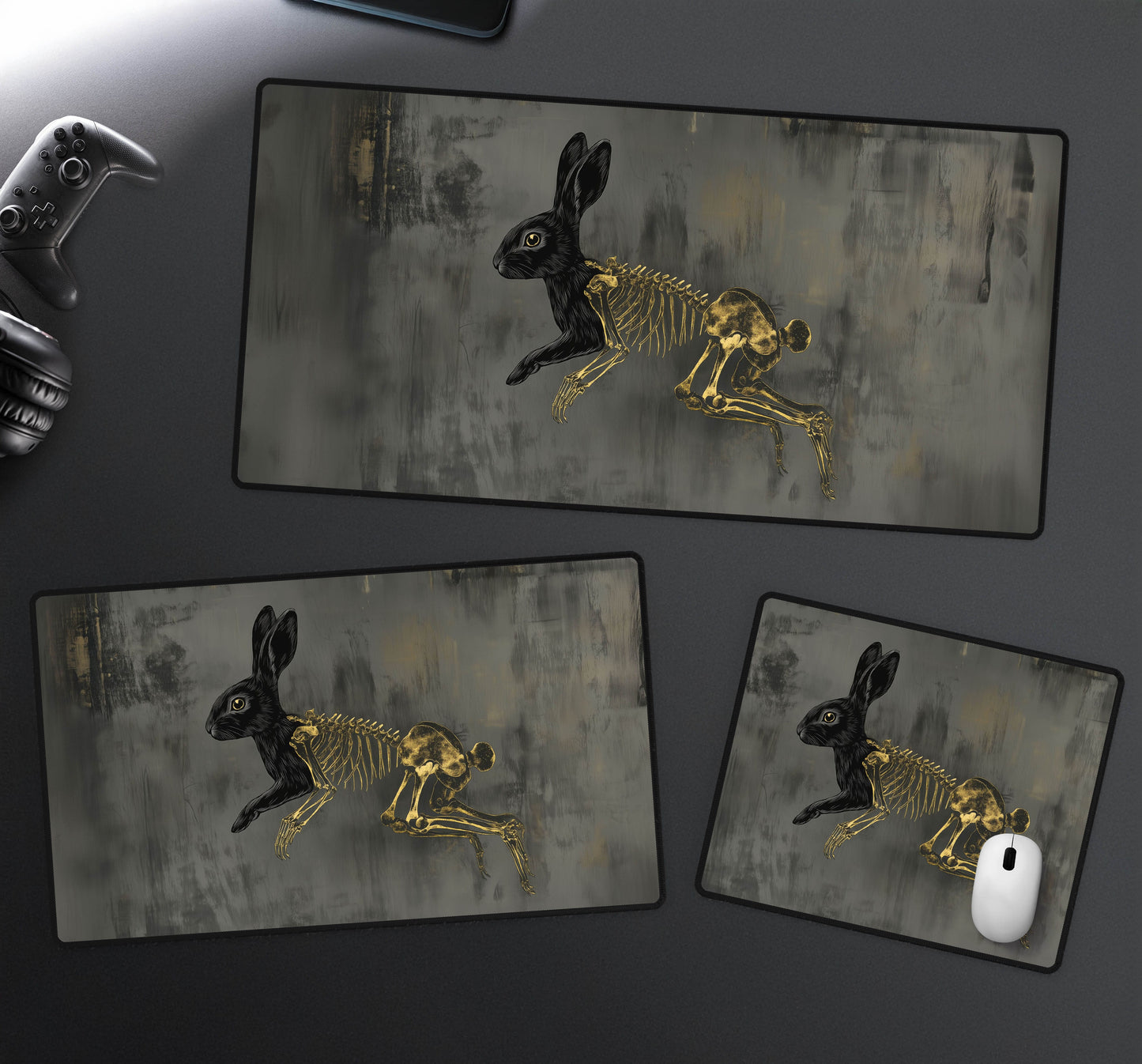 Black Rabbit Skeleton Desk Mat