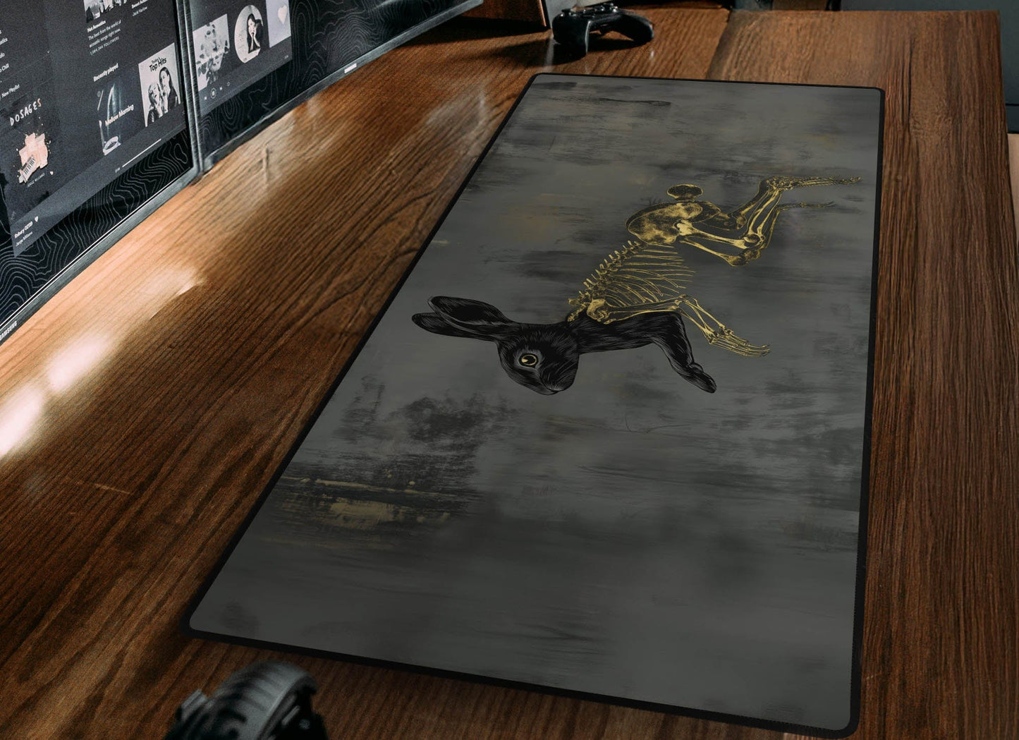 Black Rabbit Skeleton Desk Mat