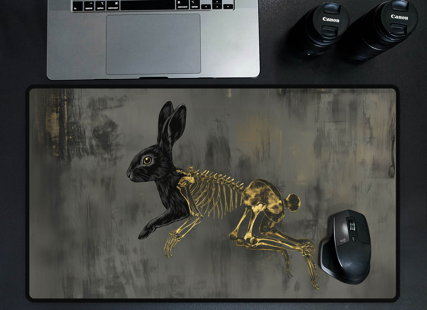 Black Rabbit Skeleton Desk Mat