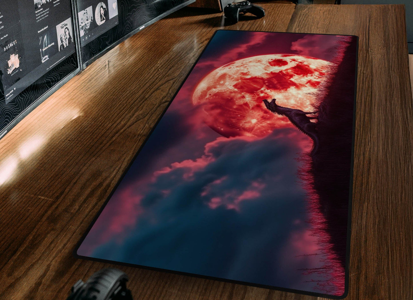 Dragon Under Blood Moon Desk Mat