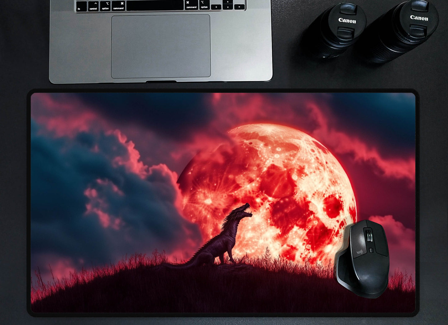 Dragon Under Blood Moon Desk Mat