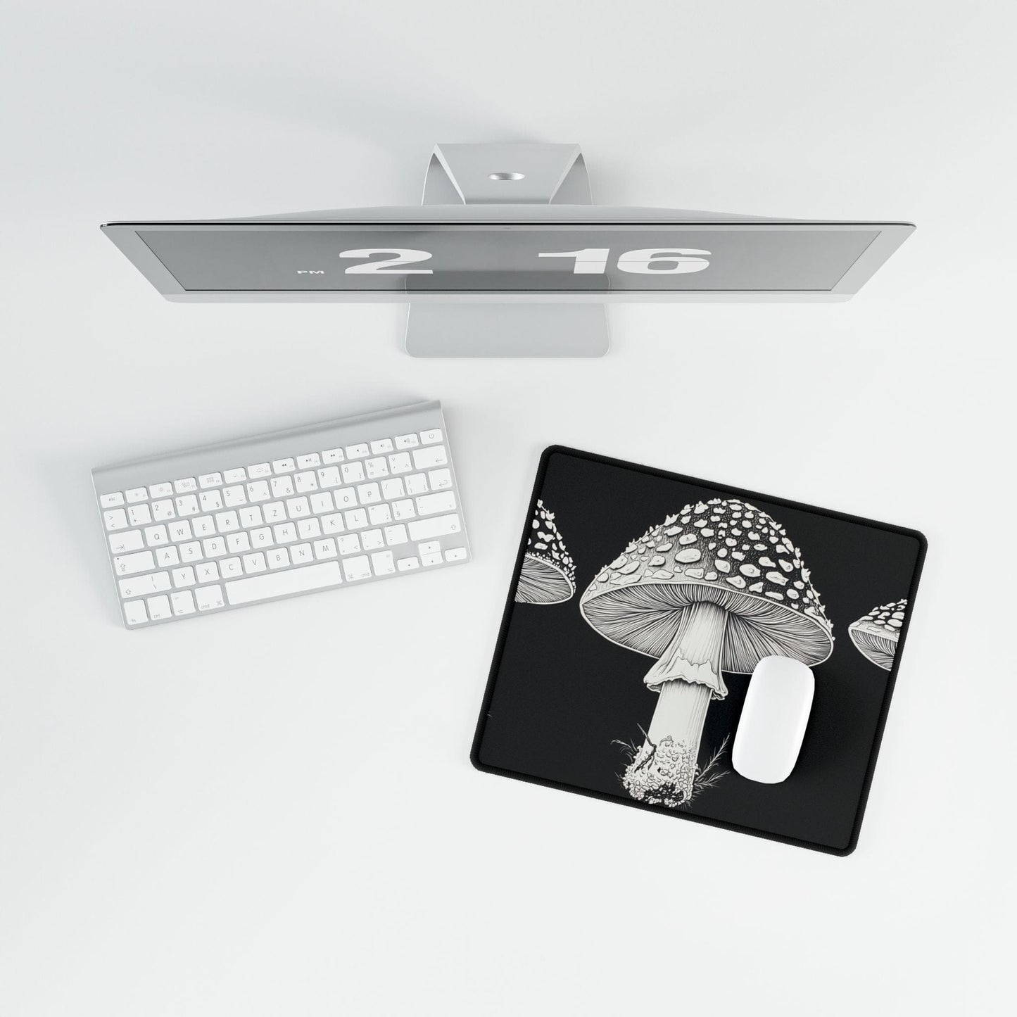 Black & White Mushroom Desk Mat | Alternative Office Decor | Multiple Size Options