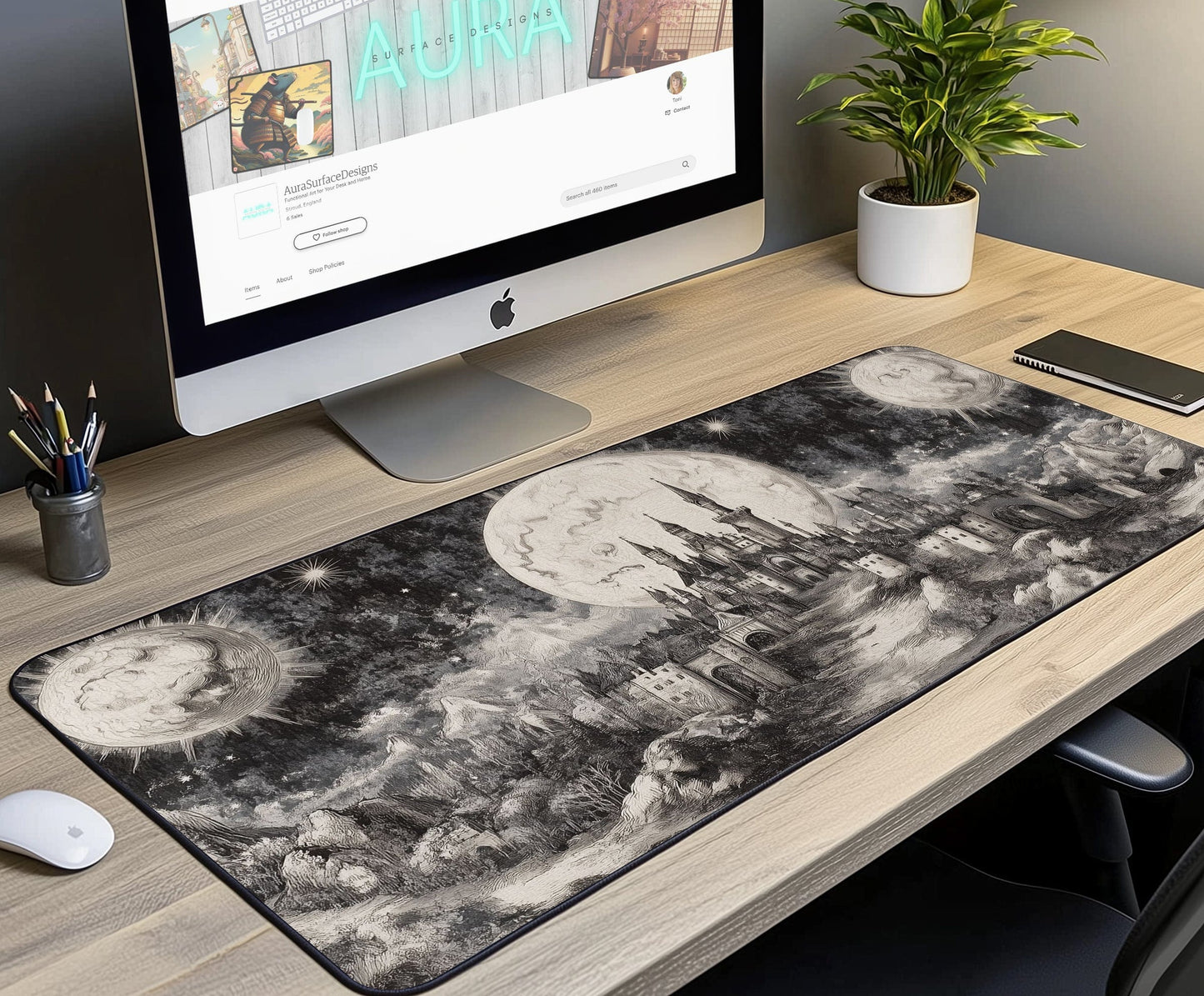 Lunar Castle Tapestry Desk Mat | Alternative Office Decor | Multiple Size Options