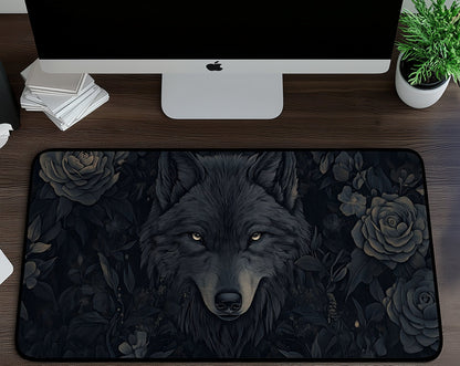 Black Wolf Desk Mat | Alternative Office Decor | Multiple Size Options