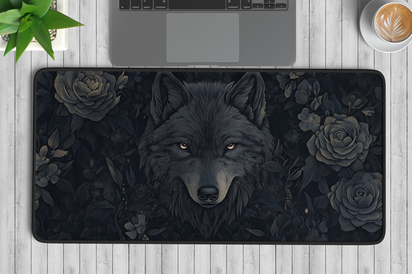 Black Wolf Desk Mat | Alternative Office Decor | Multiple Size Options