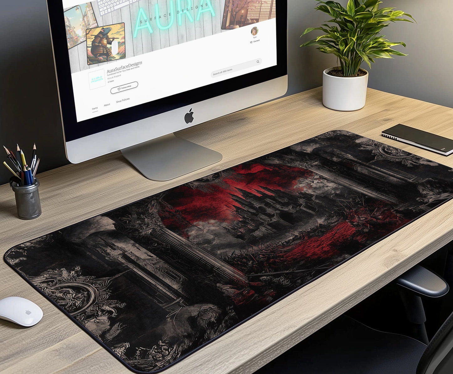 Dark Castle Tapestry Desk Mat | Alternative Office Decor | Multiple Size Options