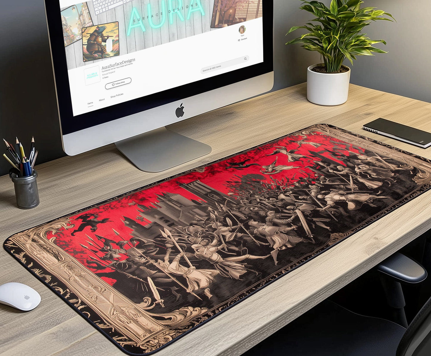 Battlefield Tapestry Desk Mat | Alternative Office Decor | Multiple Size Options