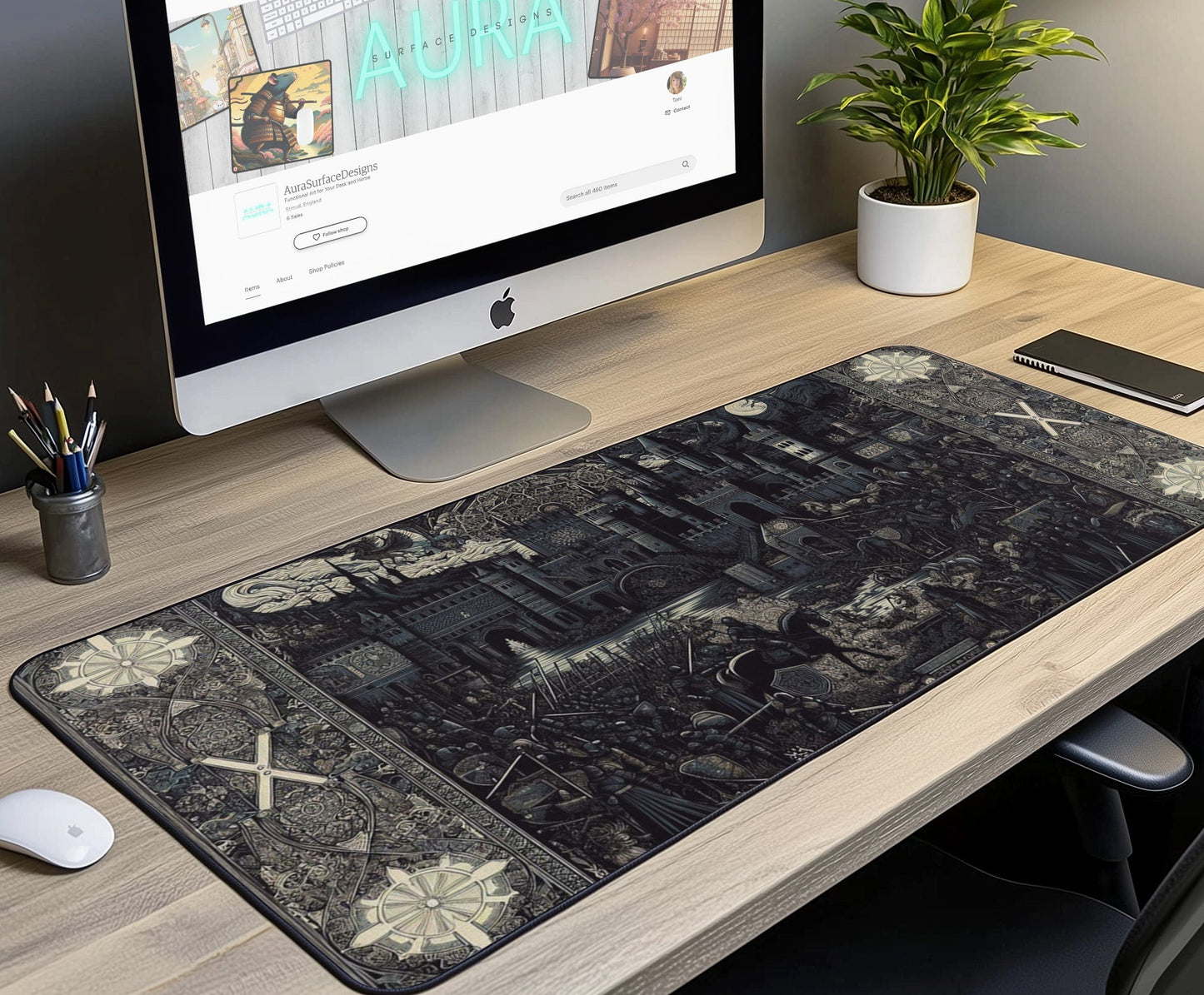 Medieval Noir Desk Mat | Alternative Office Decor | Multiple Size Options