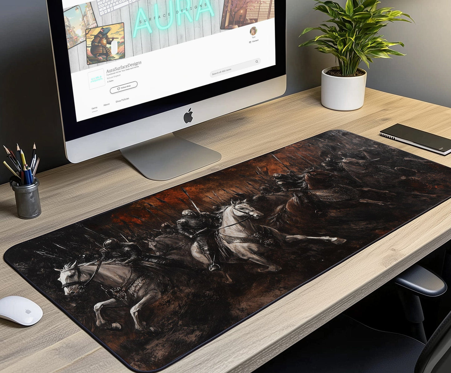 Medieval Horse Battle Desk Mat | Alternative Office Decor | Multiple Size Options