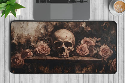 Skull and Rose Desk Mat | Alternative Office Decor | Multiple Size Options