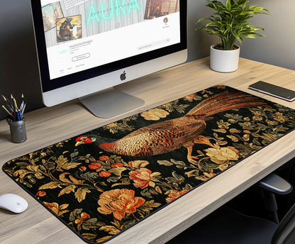 Pheasant Floral Desk Mat | Alternative Office Decor | Multiple Size Options