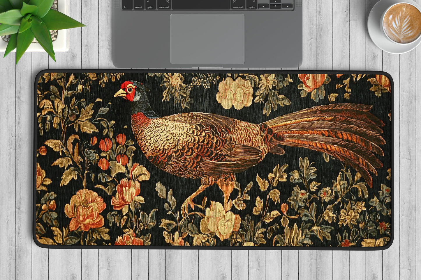 Pheasant Floral Desk Mat | Alternative Office Decor | Multiple Size Options