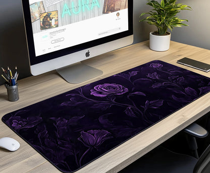 Dark Purple Floral Desk Mat | Alternative Office Decor | Multiple Size Options