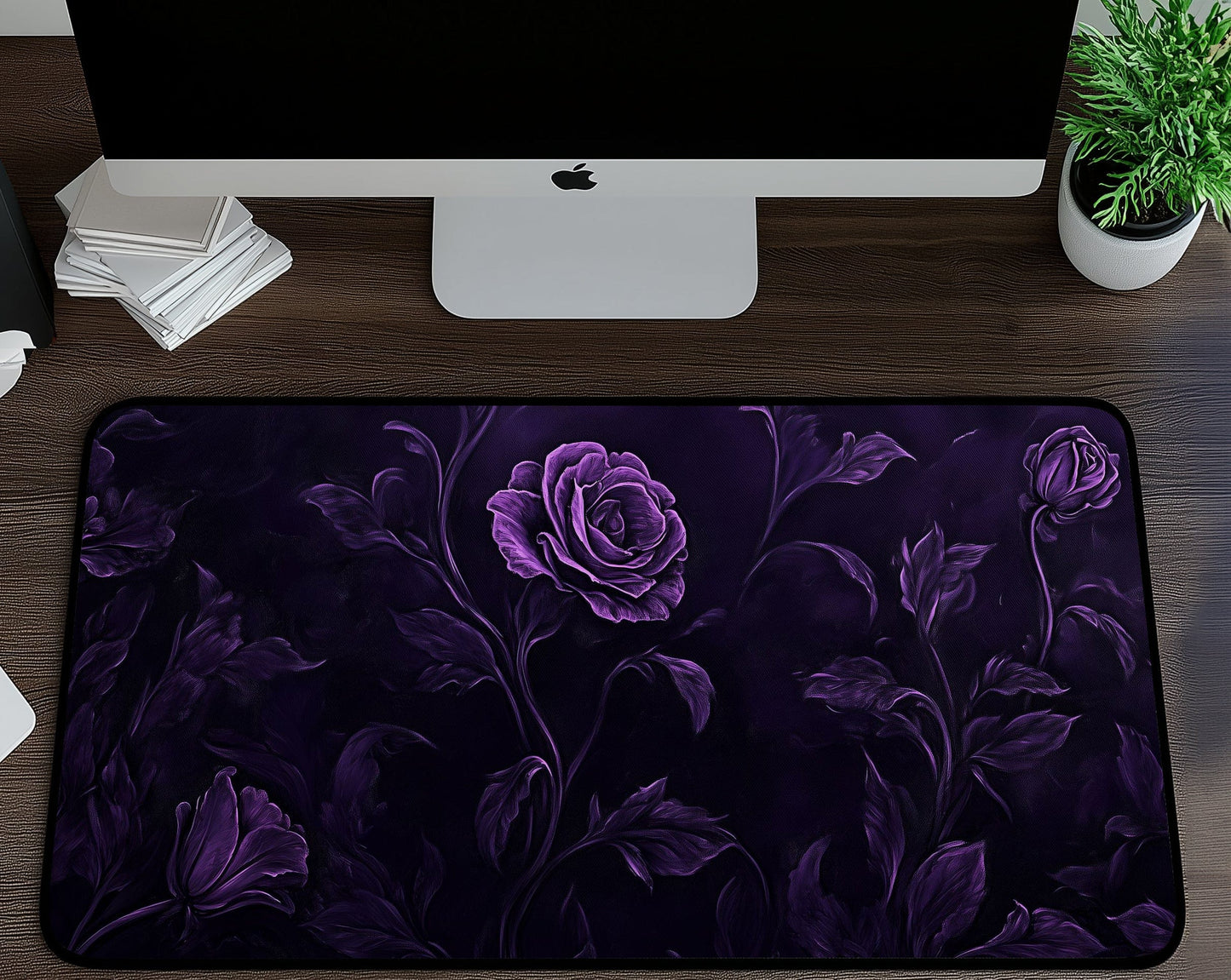 Dark Purple Floral Desk Mat | Alternative Office Decor | Multiple Size Options