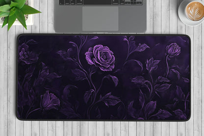 Dark Purple Floral Desk Mat | Alternative Office Decor | Multiple Size Options