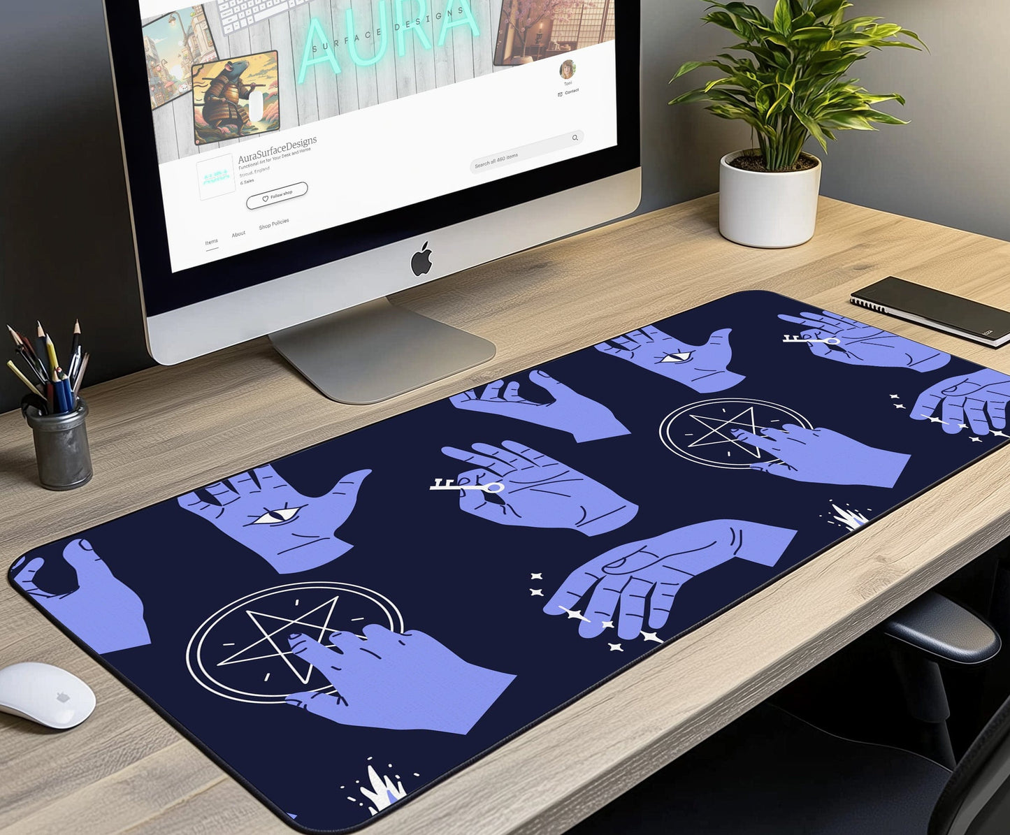 Hands & Symbols Desk Mat | Alternative Office Decor | Multiple Size Options