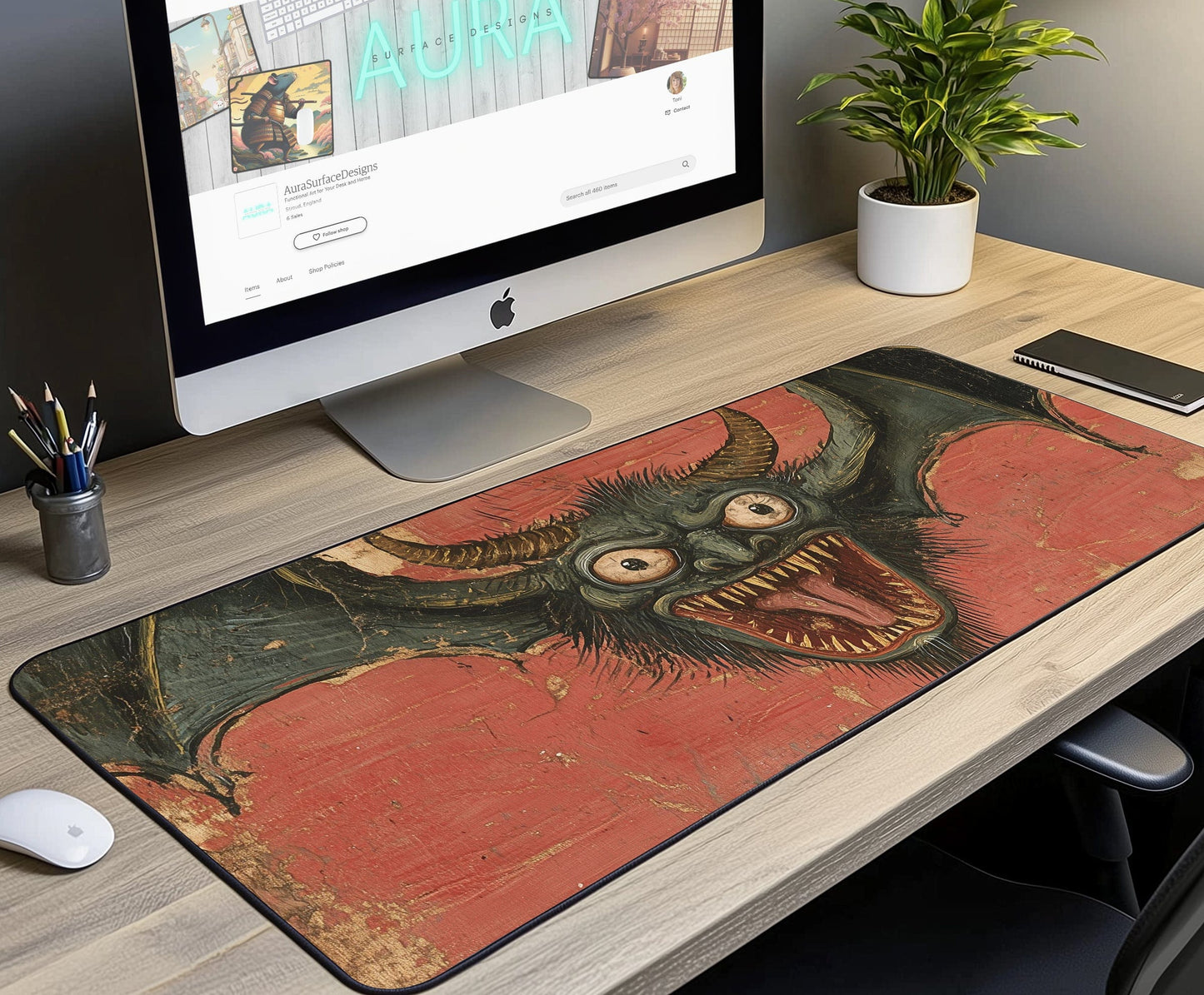 Medieval Devil Desk Mat | Alternative Office Decor | Multiple Size Options