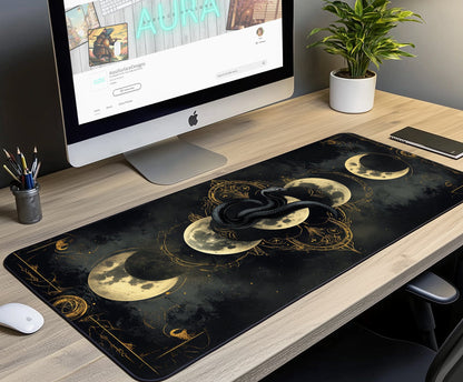 Snake & Moon Desk Mat | Alternative Office Decor | Multiple Size Options