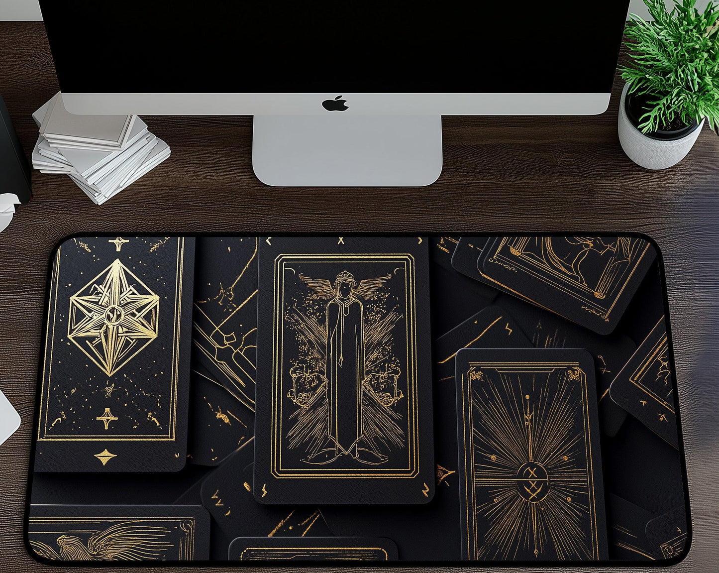 Gold Foil Tarot Card Desk Mat | Alternative Office Decor | Multiple Size Options