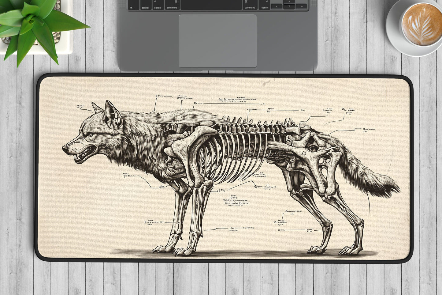 Wolf Skeleton Desk Mat | Alternative Office Decor | Multiple Size Options