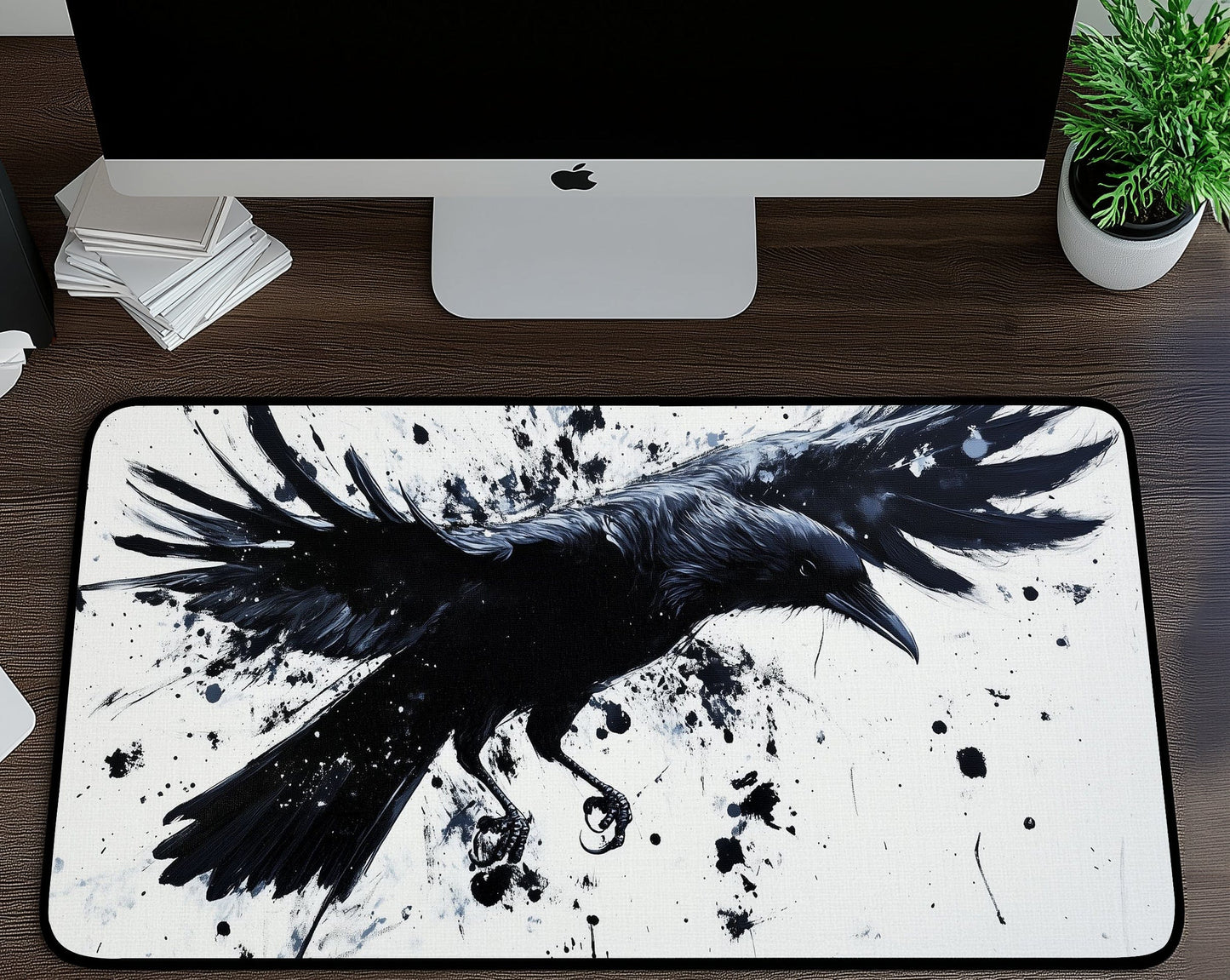 Black Raven Desk Mat | Alternative Office Decor | Multiple Size Options