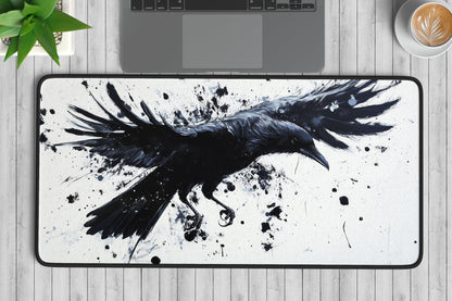 Black Raven Desk Mat | Alternative Office Decor | Multiple Size Options