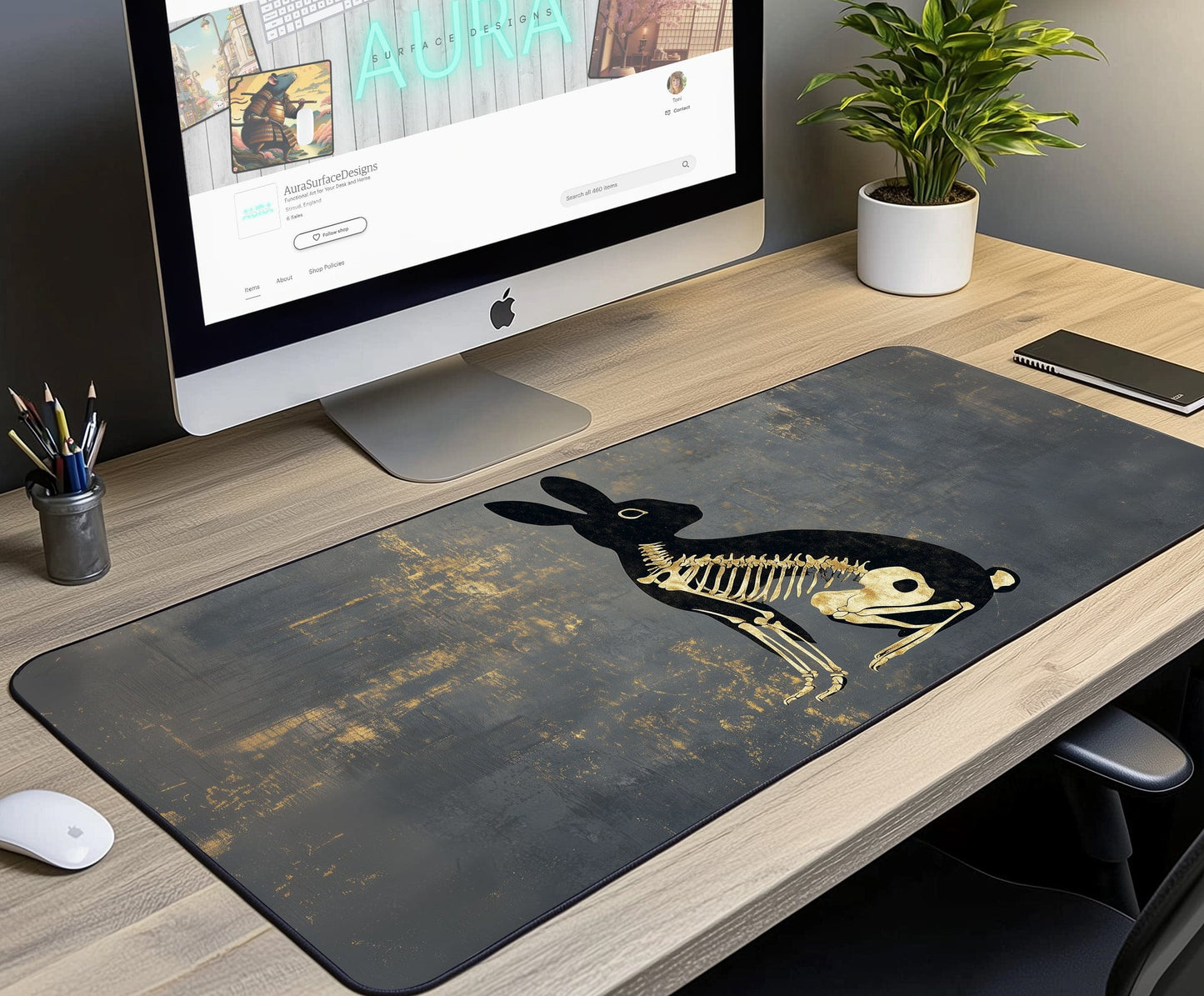 Skeleton Rabbit Desk Mat | Alternative Office Decor | Multiple Size Options