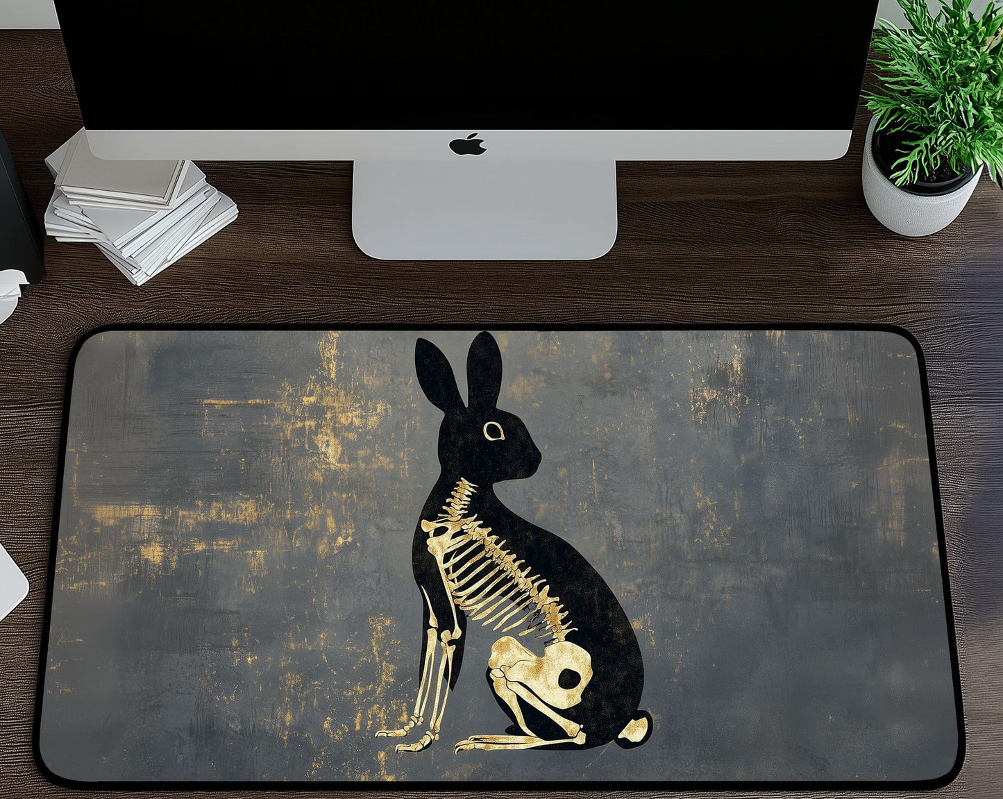 Skeleton Rabbit Desk Mat | Alternative Office Decor | Multiple Size Options