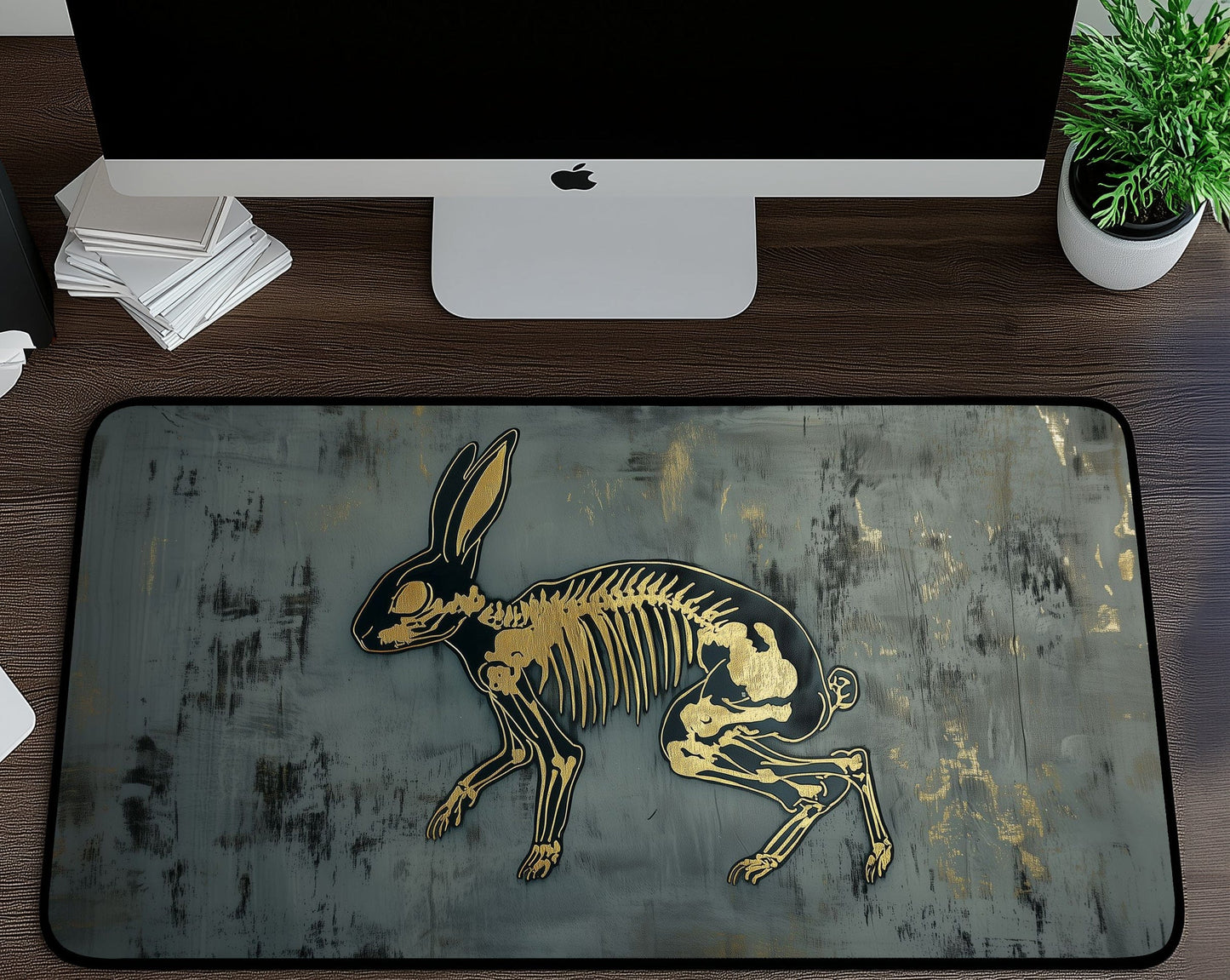 Rabbit Skeleton Desk Mat | Alternative Office Decor | Multiple Size Options