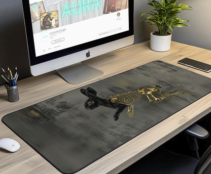 Black Rabbit Skeleton Desk Mat | Alternative Office Decor | Multiple Size Options