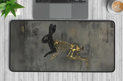 Black Rabbit Skeleton Desk Mat | Alternative Office Decor | Multiple Size Options