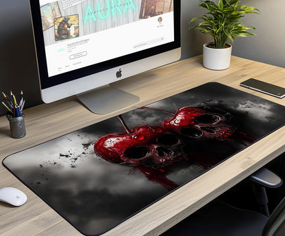 Cherry Skull Desk Mat | Alternative Office Decor | Multiple Size Options