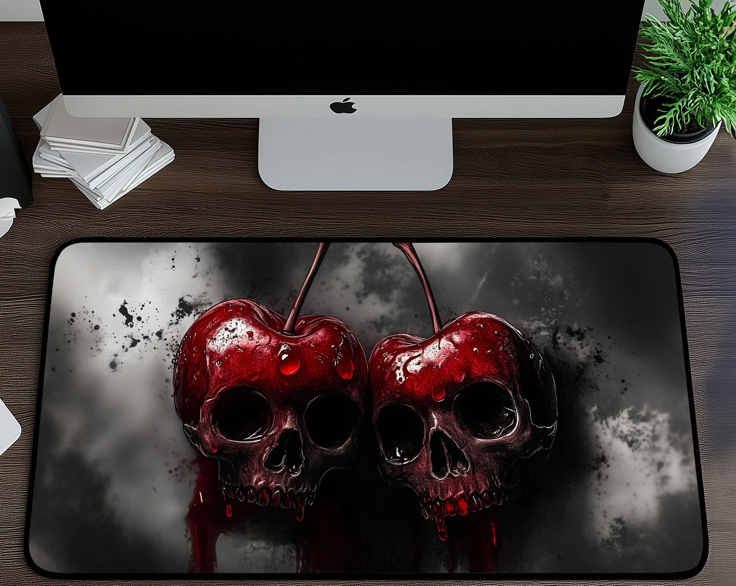 Cherry Skull Desk Mat | Alternative Office Decor | Multiple Size Options