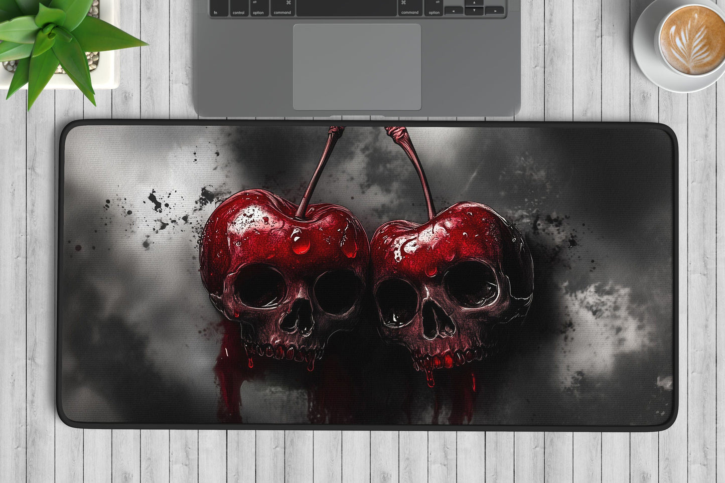 Cherry Skull Desk Mat | Alternative Office Decor | Multiple Size Options