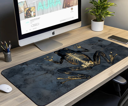 Black Frog Gold Skeleton Desk Mat | Alternative Office Decor | Multiple Size Options