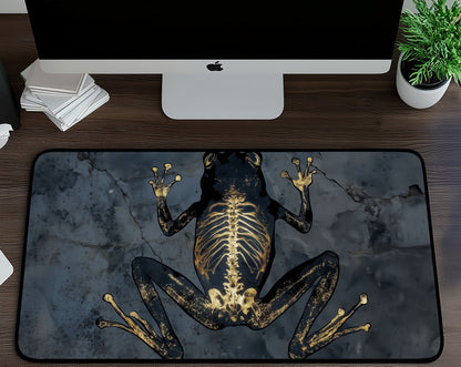 Black Frog Gold Skeleton Desk Mat | Alternative Office Decor | Multiple Size Options