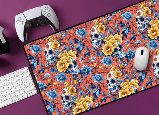 Skull Floral Desk Mat | Alternative Office Decor | Multiple Size Options