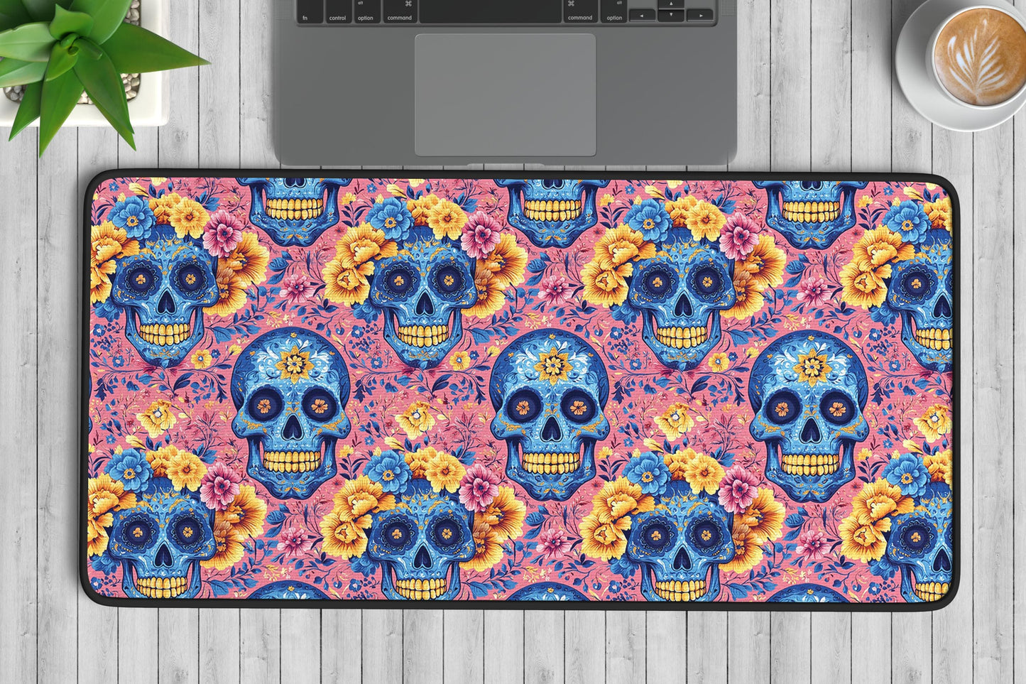 Floral Skull Desk Mat | Alternative Office Decor | Multiple Size Options