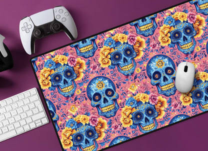 Floral Skull Desk Mat | Alternative Office Decor | Multiple Size Options