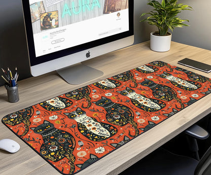 Cat Pattern Desk Mat | Alternative Office Decor | Multiple Size Options